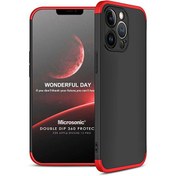 Resim Apple Iphone 13 Pro Kılıf Double Dip 360 Protective Siyah Kırmızı Microsonic