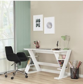 Resim Pasific Home Lungo Raflı Çalışma Masası, Ofis Masası, 60X140 Cm, Parlak Beyaz 