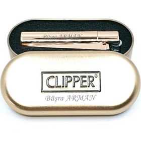 Resim Kişiye Özel Clipper Metal Taşlı Altın Çakmak 