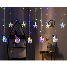 Resim Rgb Kardan Adam Yıldız Perde Led Işıklandırma, Yılbaşı Hallowen Ramazan Bayramı Dekoratif Işıklandırmalar Renkli 