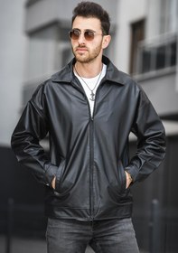 Resim Vella Vintage Oversize Erkek Deri Ceket - SIYAH / S 