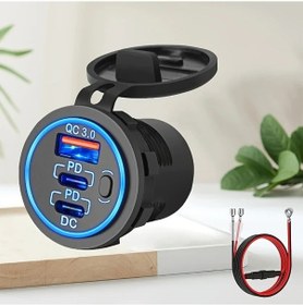 Resim Sunshine011 1 Adet Üç Portlu Hızlı Şarj Araba Cihazı Usb Type-c Pd3.0 Qc3.0 Düğmeli Renkli Ekran Mavi Işık Kablolu 