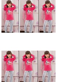 Resim Hmd Yuppi Kız Çocuk Bisiklet Yaka Pijama Takımı (5115)-1-2 Yaş-86-Pembe 