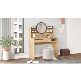 Resim Bohem Makyaj Masası 100cm Aynalı Raflı Çekmeceli Sepet-antrasit Boh28-sa Antrasit 