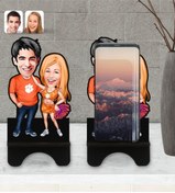 Resim Bk Gift Kişiye Özel Sevgililer Karikatürlü Ahşap Biblo Telefon Standı-54 