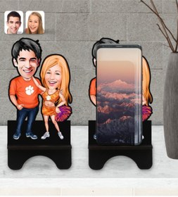 Resim Bk Gift Kişiye Özel Sevgililer Karikatürlü Ahşap Biblo Telefon Standı-54 