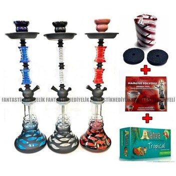 Orta Boy Kutulu İthal Nargile Seti Full İçimlik Set 55Cm (2