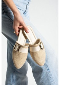 Resim Bej Jüt Tokalı Kapalı Kadın Terlik Ev Ve Dış Mekan Terliği Bej 