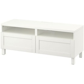 Resim Tv Sehpası, Beyaz, 120x42x48 Cm, Hanvıken, Çıt Çıt Raylı Beyaz 