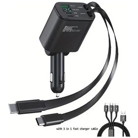 Resim Challenger Araba Şarj Cihazı Ve 3ü 1 Arada Hızlı Şarj Kablosu Geri Çekilebilir Usb Çakmak Dönüştürücü 