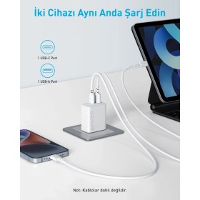 Resim Anker 20W USB-C + USB-A Çift Portlu Şarj Cihazı - A2348 - Beyaz (Anker Türkiye Garantili) 