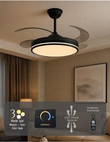 Resim German Black Kuhle Tavan Vantilatörü 3 Renk Led Gizli Pervaneli Kumandalı Dimmer Ayarlı Bl Sistem Isınmaz Motor 