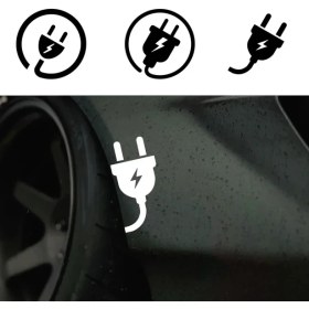 Resim Elektrikli Araba Tampon Fiş Priz Logosu Sticker Etiket Beyaz 14 cm 