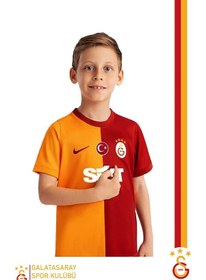 Resim Galatasaray Lisanslı 23-24 Sezonu Sarı Kırmızı Parçalı Çocuk Forma + Bileklik Set Ahşap Kutulu Sarı - Kırmızı 