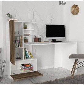Resim Dekorister Domingos Kitaplıklı Çalışma Masası Beyaz-Ceviz 