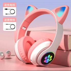 Resim Alfa MEC 5.1 Bluetooth Kablosuz Kulaklık Kedi Kulaklıklar Çocuklar Için Flaş Işığı ile Hd Ses Mikrofon 