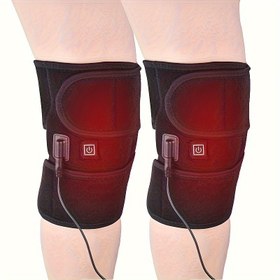 Resim USB Isıtmalı Diz Pedleri Ayarlanabilir Kayışlarla - Çift Baş Masajı ve Sıcaklık, Yüksek/Orta/Düşük 3 Sıcaklık Kontrolü, Polyester Kumaş, Pil Gerekmez - Yaşlılar İçin Mükemmel Hediye, Isıyla Rahatlatıcı Diz Destek Ayarlanabilir Diz Sarma Polyester Diz Pedleri 
