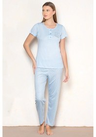 Resim Kısa Kol Mevsimlik Pijama Takımı Viskon Alperi 780-22 Mavi 