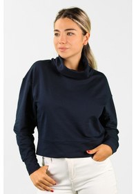 Resim Kadın 2 İplik Degaje Yaka Sweatshirt Lacivert 