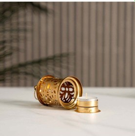Resim Altın Metal Kesim Desenli Fener 10.5 Cm, Modern Tasarım Çok Renkli 