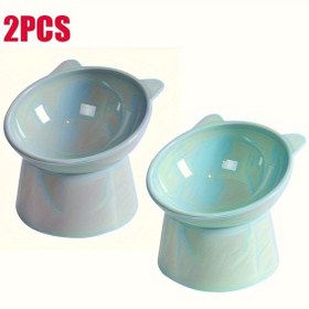 Resim 2'li Paket Eğimli Kedi Mama Kapları Standlı - Kediler İçin Yükseltilmiş Mama Kapları, Boyun Dostu, Dökülmeye Dayanıklı, Kolay Temizlenen Plastik Evcil Hayvan Mama Kapları 