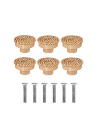 Resim Konesam Ahşap Rattan Dolap Kolu 6 Adet + Vidalı , El Yapımı Örgülü Mobilya Tutamak, Doğal Ahşap Gömlek Dolabı Kolleri 