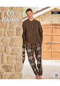 Resim Pijamoni Erkek Düğme Yaka Kışlık Polar Pijama Takımı 6100/4 - 1 Adet Kahverengi 
