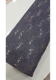 Resim Dantel Üstü Payetli Gri Renk Abiye Kumaş 