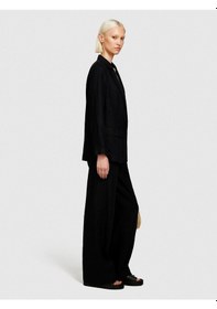Resim Sisley %100 Keten Kapaklı Cep Tasarımı Tek Düğmeli Blazer Ceket Kadın Siyah Ceket - 324p2aghlw019 