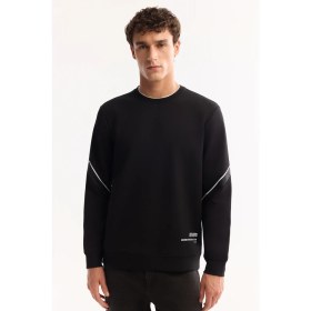 Resim AVVA Erkek Siyah Bisiklet Yaka Pamuklu Bi-Stretch Baskılı Regular Fit Sweatshirt A52Y1258 
