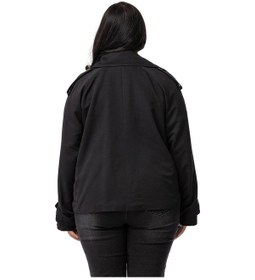 Resim Disentis Büyük Beden Mono Yaka Apoletli Cepli Oversize Astarlı Siyah Kısa Trençkot-siyah Siyah 