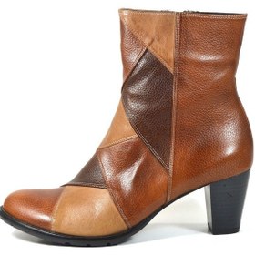 Resim Onlo Ayakkabı 41 Hakiki Deri Kahverengi Klasik Topuklu Kadın Bot Kahverengi 