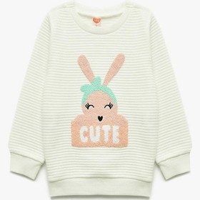 Resim Koton Kız Bebek Bisiklet Yaka Nakışlı Dokulu Uzun Kollu Sweatshirt Ekru 