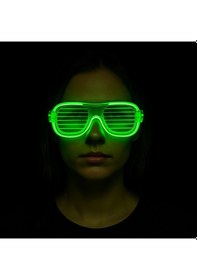 Resim Yeşil Led Işıklı Parti Gözlüğü Neon Glow Şerit Gözlük 3 Modlu Açık Bej 