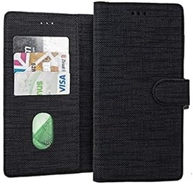 Resim Coverzone General Mobile Gm 21 Plus İle Uyumlu Standlı Kartvizitli ve Para Gözlü Kumaş Desen Cüzdan Kılıf Siyah 