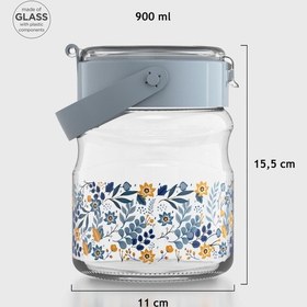 Resim Renga Mono 900 Ml Çiçek Desenli Cam Kavanoz 132065 Mavi 