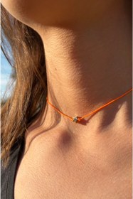 Resim Kosovalı Turuncu Gold Yıldızlı Choker Aura Kolye 