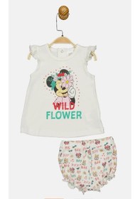 Resim Minnie Mouse Lisanslı Ekru Kız Bebek Pamuk Alt Üst Takım Mn17338 Ekru 
