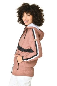 Resim bilcee Kadın Pembe Cepli Ipli Fermuarlı Kapüşonlu Cepli Beli Lastikli Spor Rüzgarlık Ince Yağmurluk 3512 