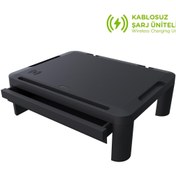 Resim Escrito Lome Premium Monitör Yükseltici Yükseklik Ayarlanabilir Çekmeceli ve Wifi Sarj Üniteli 