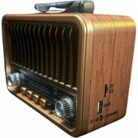 Resim Güneş Enerjili Bluetooth Radyo, Usb, Sd, Mp3, Nostaljik Tasarım, Kahverengi 