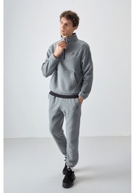 Resim Tommy Life Gri Melanj Yarım Fermuar Dik Yaka Lastik Paça Polar Erkek Eşofman Takımı - 85159 GRİ MELANJ 