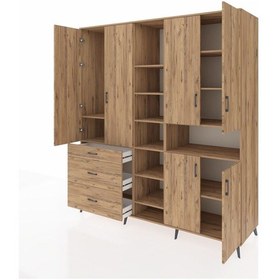 Resim Kronos Dolap 13 Raflı 3 Çekmeceli 6 Kapaklı 220x59x243 Çam-çam/çam Atlas Çam/atlas Çam 