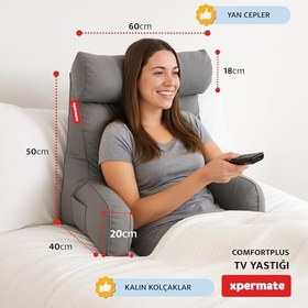 Resim TV Yastığı Kollu Okuma Yastığı Sırt Destek Yastığı Yatakta Oturma Kitap Okuma Yastığı (Gri) 