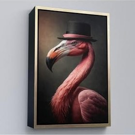 Resim Ahşap Çerçeveli Şapkalı Pembe Filamingo Tablosu 55x75 cm Siyah Çerçeve, TTÇ.KNV7930FRM 