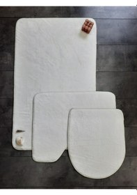 Resim Ultrasoft Düz Krem 3 Lü Banyo Halısı Paspası Seti Kaymaz Tabanlı Krem 
