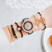 Resim Hanyang 6 Adet Set Mavi 6 Adet Set Lüks Kadın Saatler Moda Çiçekler Elmas Bayanlar Bilezik Izle Rahat Deri Elbise Kuvars Kol Saati Reloj Mujer (Yurt Dışından) 