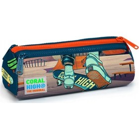 Resim Coral High Kaykay Baskılı Üç Bölmeli Kalem Çantası -Erkek Çocuk 