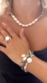 Resim Doğaltaş Gümüş İnci Derili Set 