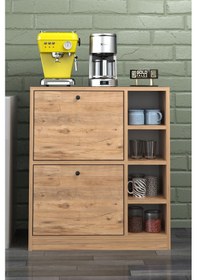 Resim Kahve Köşesi Mutfak Rafı Çok Amaçlı Dolap Mutfak Stand Mutfak Bango Ceviz Kahverengi 